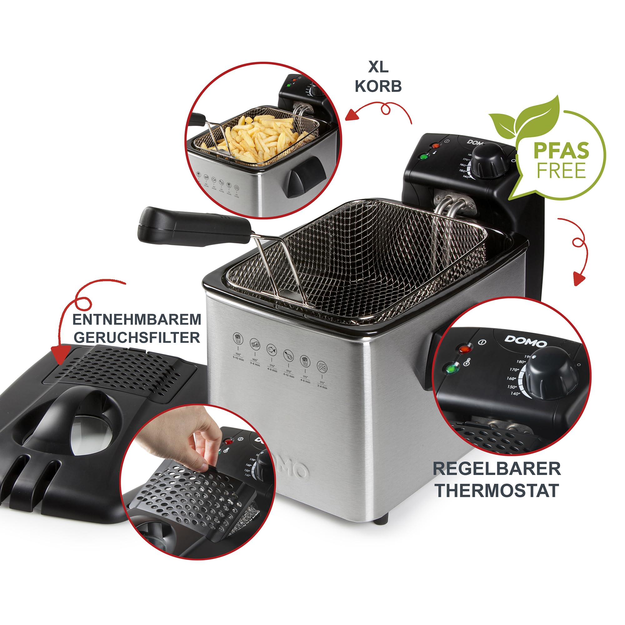 Domo Freidora de acero inoxidable DO465FR, 3000 W, 4 litros