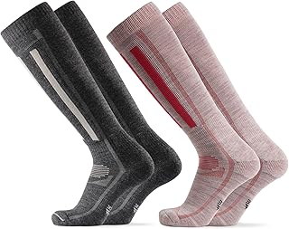 2 Pares Calcetines de Esquí Térmicos de Lana Merino, Calcetines Altos Mujer, Hombre