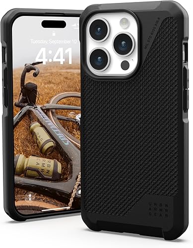 URBAN ARMOR GEAR UAG - Funda compatible con iPhone 15 Pro de 6.1 pulgadas, funda Metropolis LT Kevlar negra con imán integrado compatible con carga