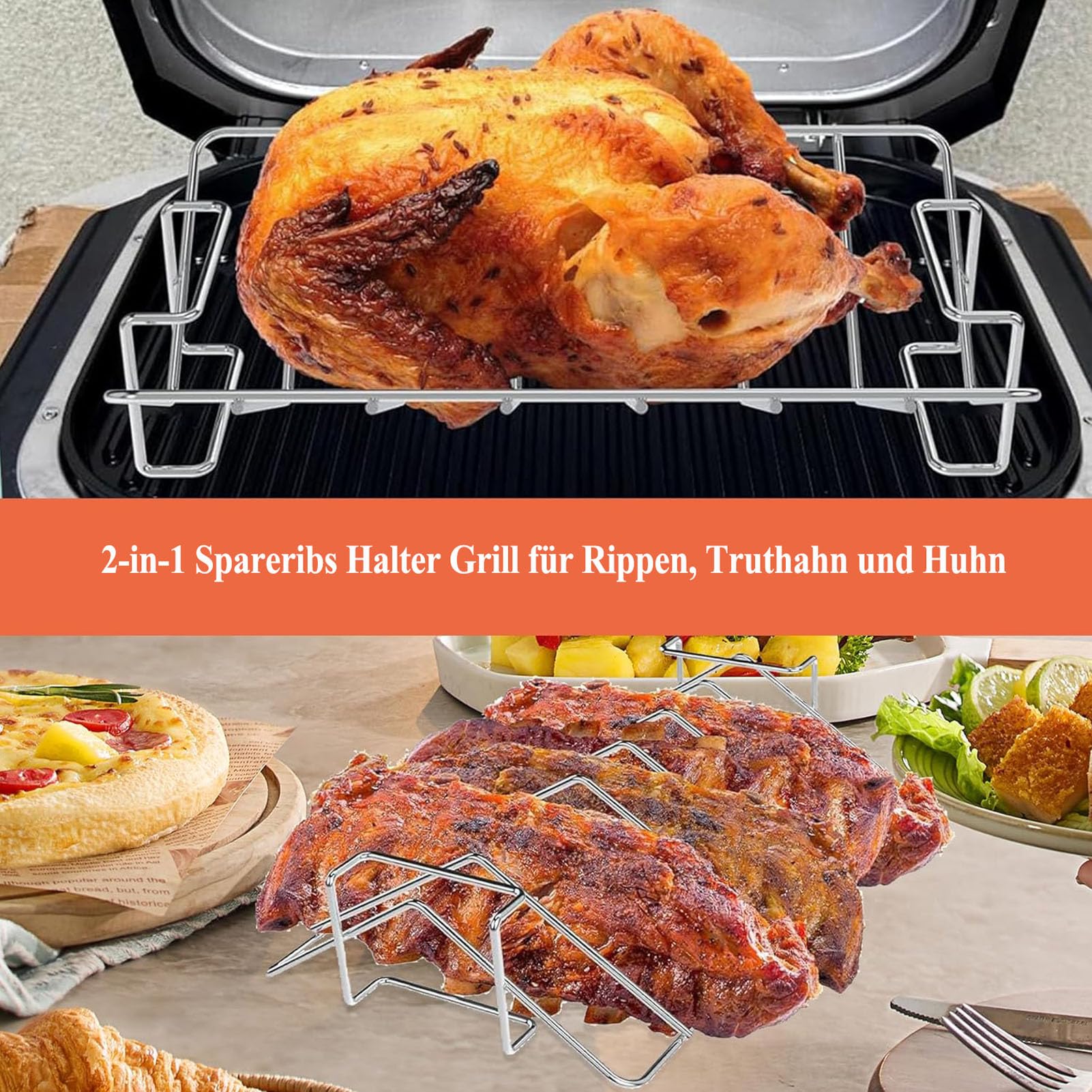 Spareribs Uchwyt do grilla Ninja Woodfire OG850EU OG901EU ruszt w kształcie litery V, stojak na kurczaka, kompatybilny z Ninja Woodfire Pro XL i Most Smoker Grill, akcesoria Ninja Woodfire XL