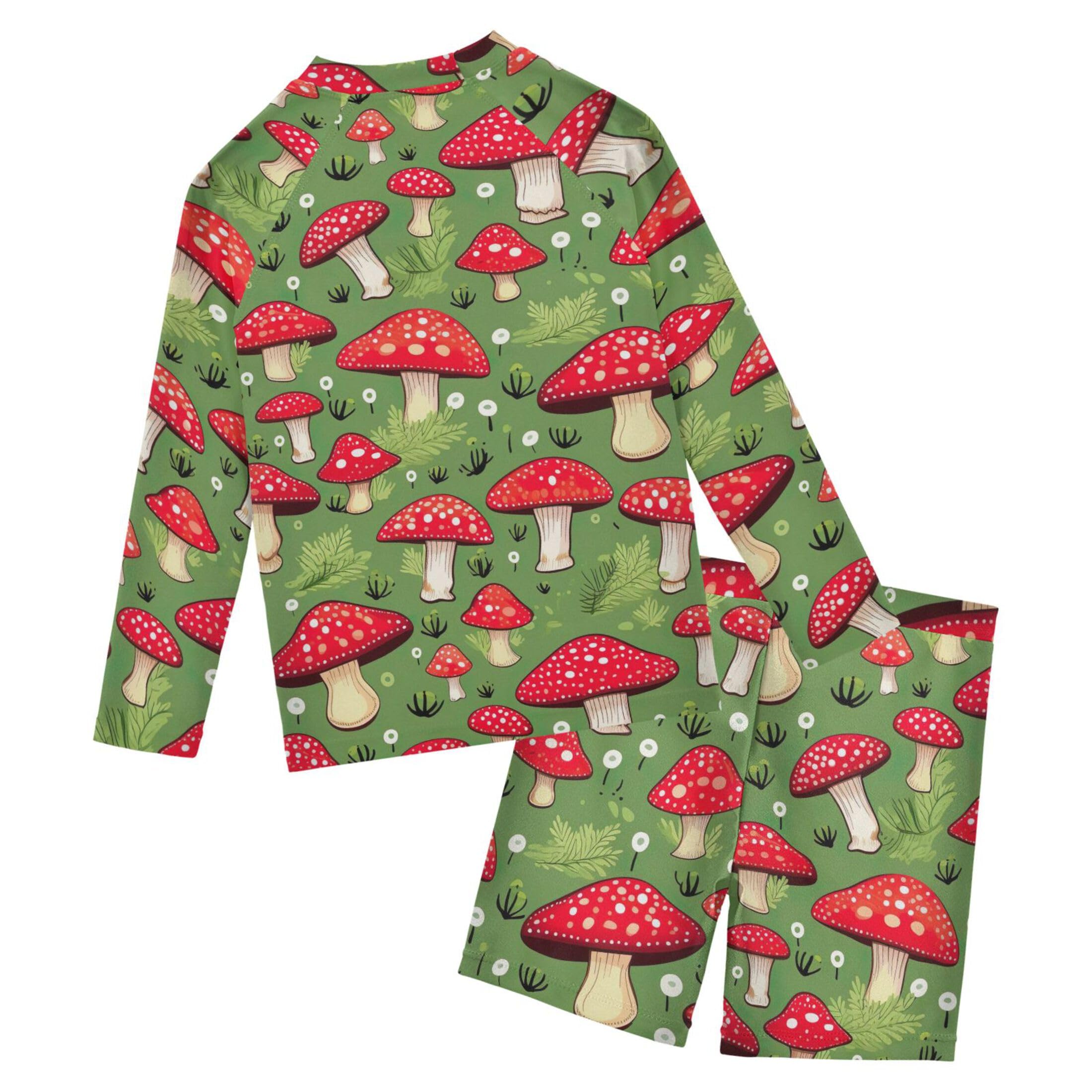 Mushroom Boys Rash Guard Swimsuits Set for Boys 2 Piece Long Sleeve Swim Shirts Bathing Suits with Trunks B0402905