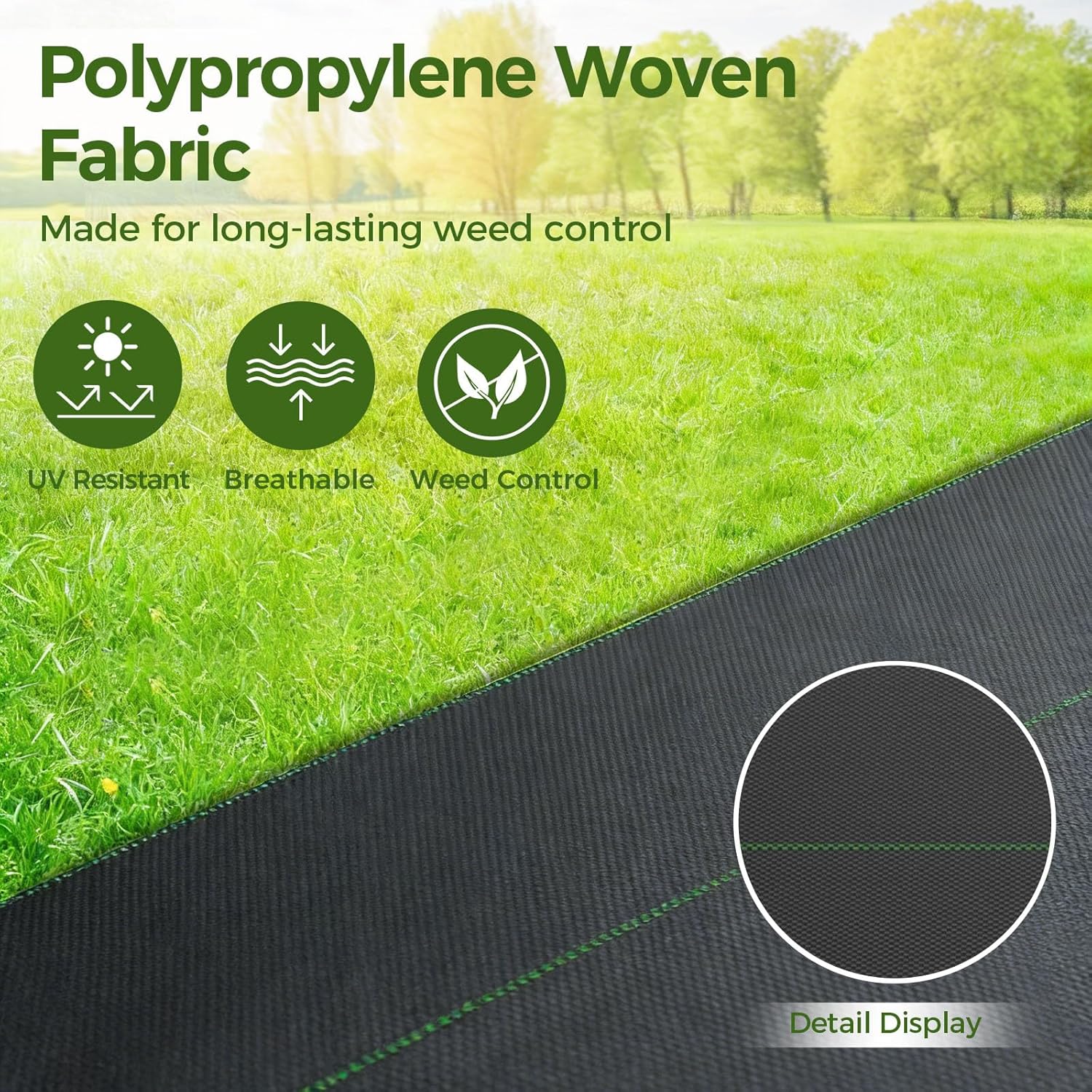 4FT x 100FT Weed Barrier Fabric with 30 U-Shaped Stakes, Polypropylene Landscape Fabric, Heavy Duty Weed Control Ground Cover for Gardening, Permeability & Durable Weed Block Fabric