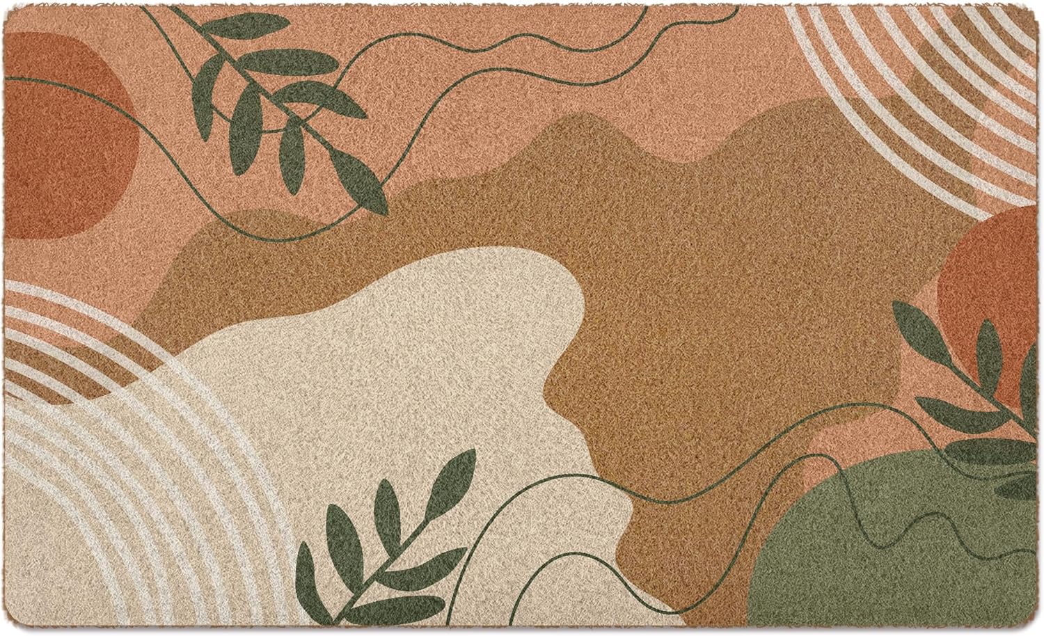 Boho Door Mat, Modern Abstract Minimalist Botanical Welcome Front Door Mat Indoor Outdoor Entrance, Boho Artificial Coir Doormats Rugs for Porch Patio Entryway Home Decor 30x17in