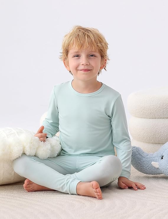JunNeng Bamboo Viscose Pajamas for Toddler Baby, Boys Girls Solid Snug Fit Pajamas Long Sleeve Sleeper