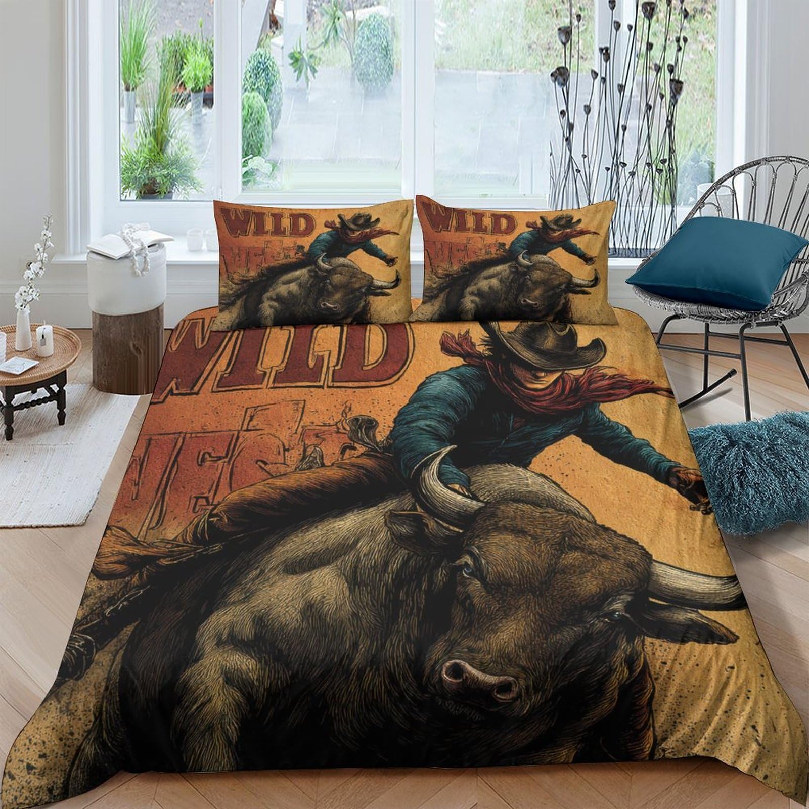 Ctjqhvkz Style-1 3D Printed Rodeo Cowboy Fitted Sheet Microfiber Soft Bull Riding Bed Cover For Bedroom Dorm Mattress Decor Single（135X200cm）