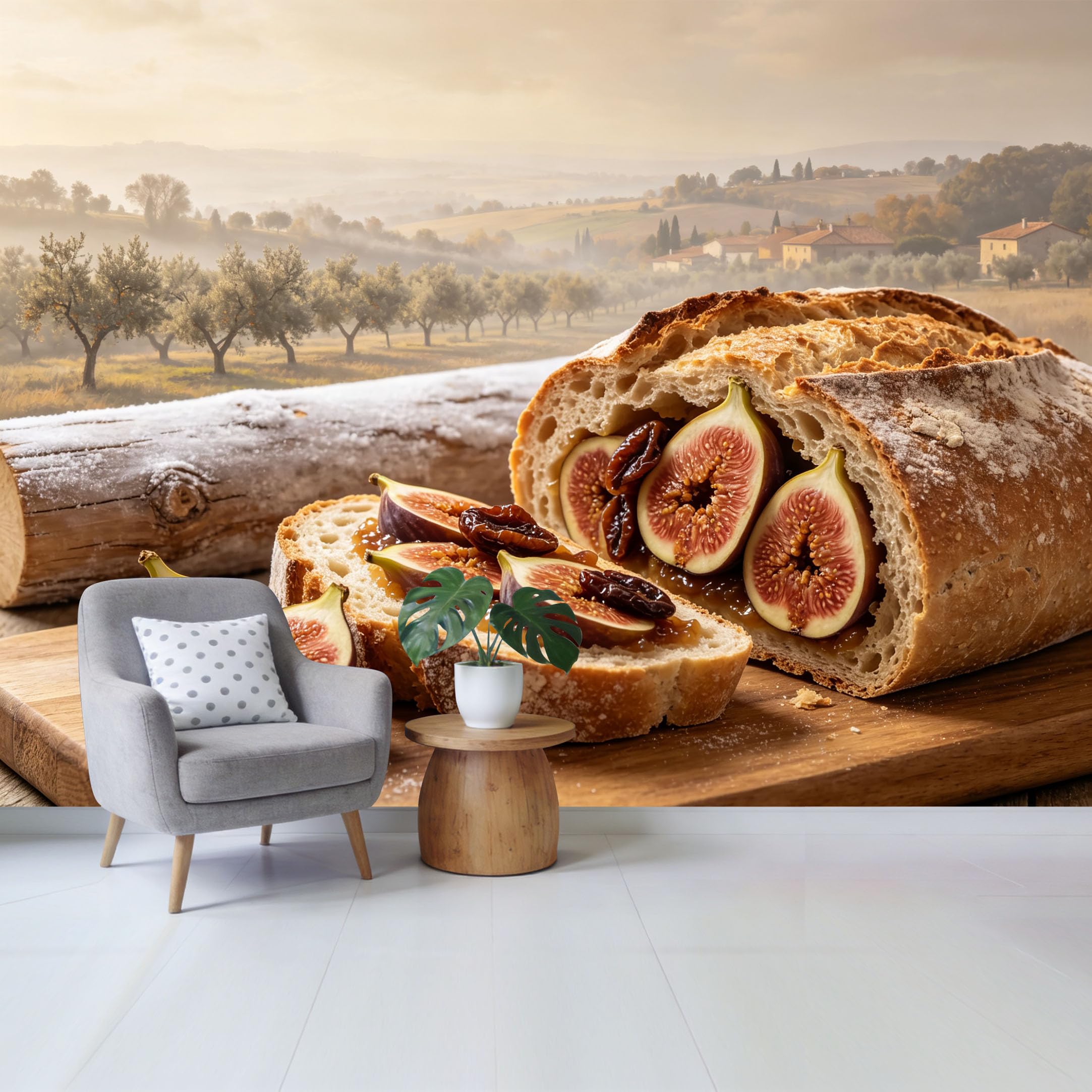 Custom Size Wall Mural Rustic Fig Bread Still Life Farmhouse Landscape SelfAdhesive Wall Fabric Removable Wallpaper for Home Office Decor