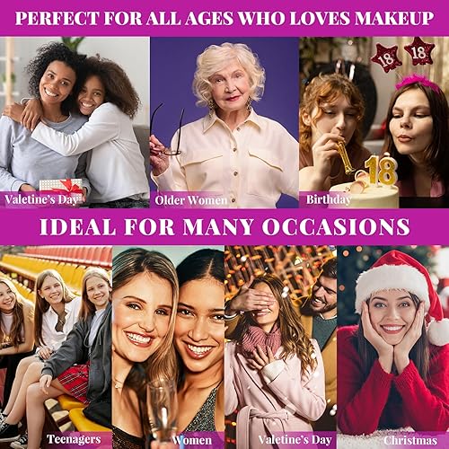 Miniatura 5 de Kit completo de maquillaje todo en uno para mujer, 24 sombras de ojos, 4 lápices labiales, 2 coloradores, 1 polvo, 2 polvos de cejas, 1 espejo, 2