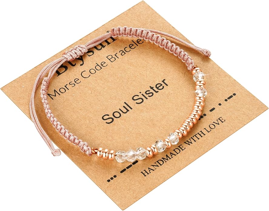 Btysun Morse Code Bracelets for Women Christmas Gift Stocking Stuffers for Teens Pink Braided Bracelets Inspirational Best Friend Birthday Gifts for Her High School Graduation Gifts for Her 2025 Mom Bracelet Jewelry