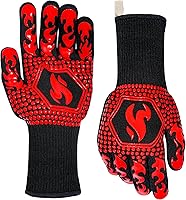 Vista 9 de QUWIN Guantes para barbacoa, guantes para horno, resistentes al calor extremo de 1472℉, guantes para parrilla de silicona antideslizantes