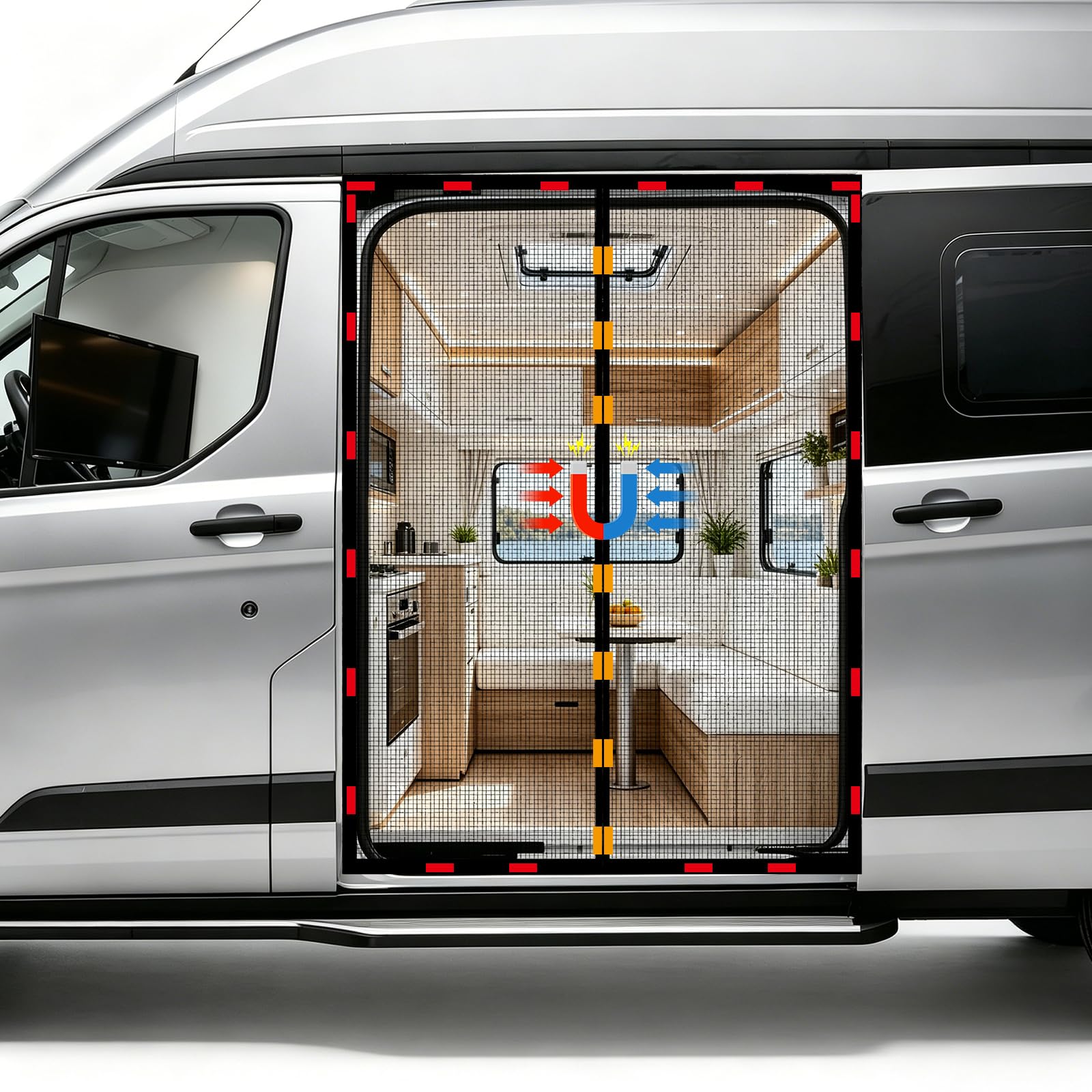 Moskitonetz Van mit Magnetismus 150x110cm, für Mercedes Vito, Volkswagen Transporter und Volkswagen California, Fliegengitter Auto Insektenschutz Schattennetz Sonnenschutz Camping Reise