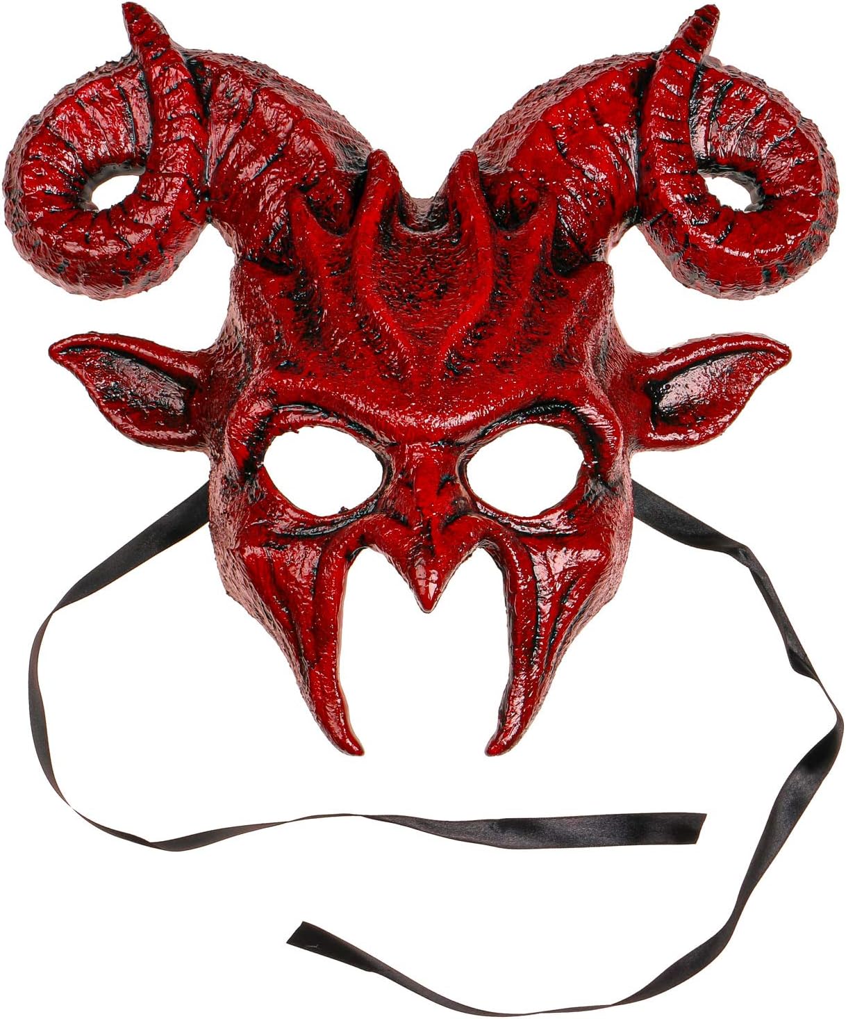 Red Devil Demon Krampus Ram Horns Masquerade Halloween Costume Party Mask, Creepy Animal Horned Scary Cosplay Full Face Devil Ram Evil Ball Party Prom Mask for Men Women Adult RED