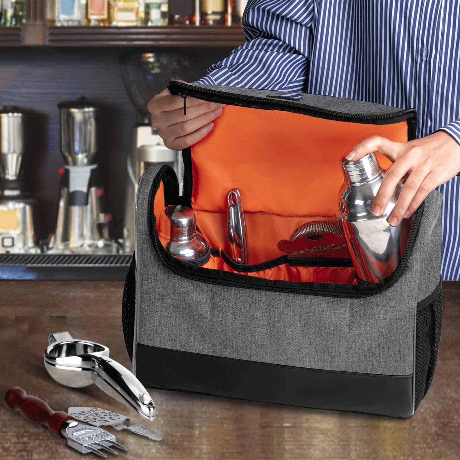 Kit – Borsa Da Bar Portatile 12,8x5,7x10 Pollici | Borsa Da Bar | Borsea Per Il Trasporto1 | Kit Organizer Per Strumenti Da Cocktail | Per Miscelazioni Domestiche, Eventi Di Feste Di Barman, V