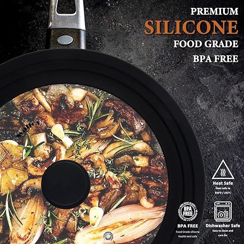 Miniatura 6 de Tapa universal para ollas, sartenes y sartenes para utensilios de cocina de 7, 8 y 9 pulgadas de diámetro, tapa de sartén de vidrio templado Walfos