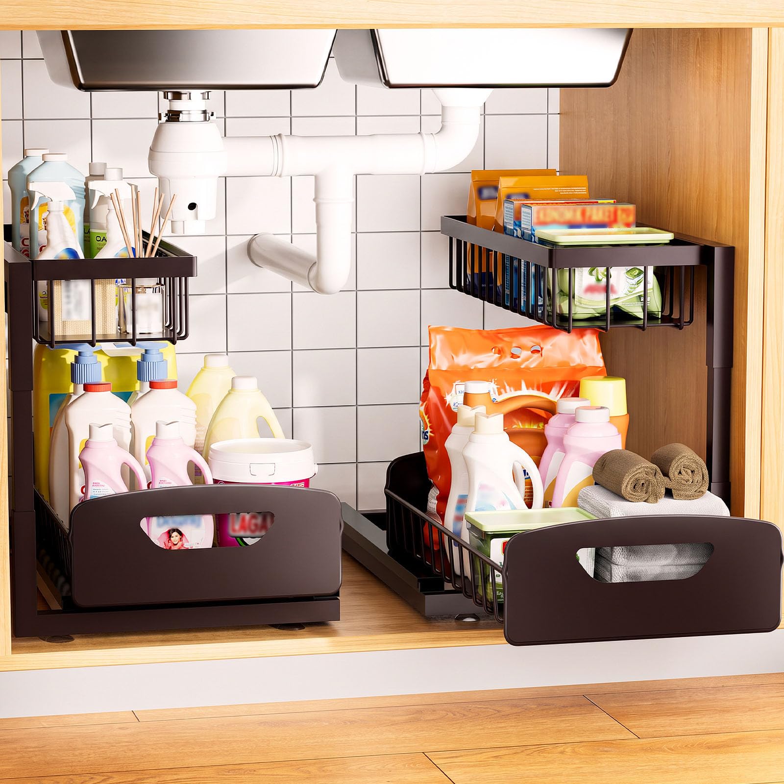 AIDIAM Under Kitchen Sink Organizer, Metal Pull Out Bathroom Organizers and Storage