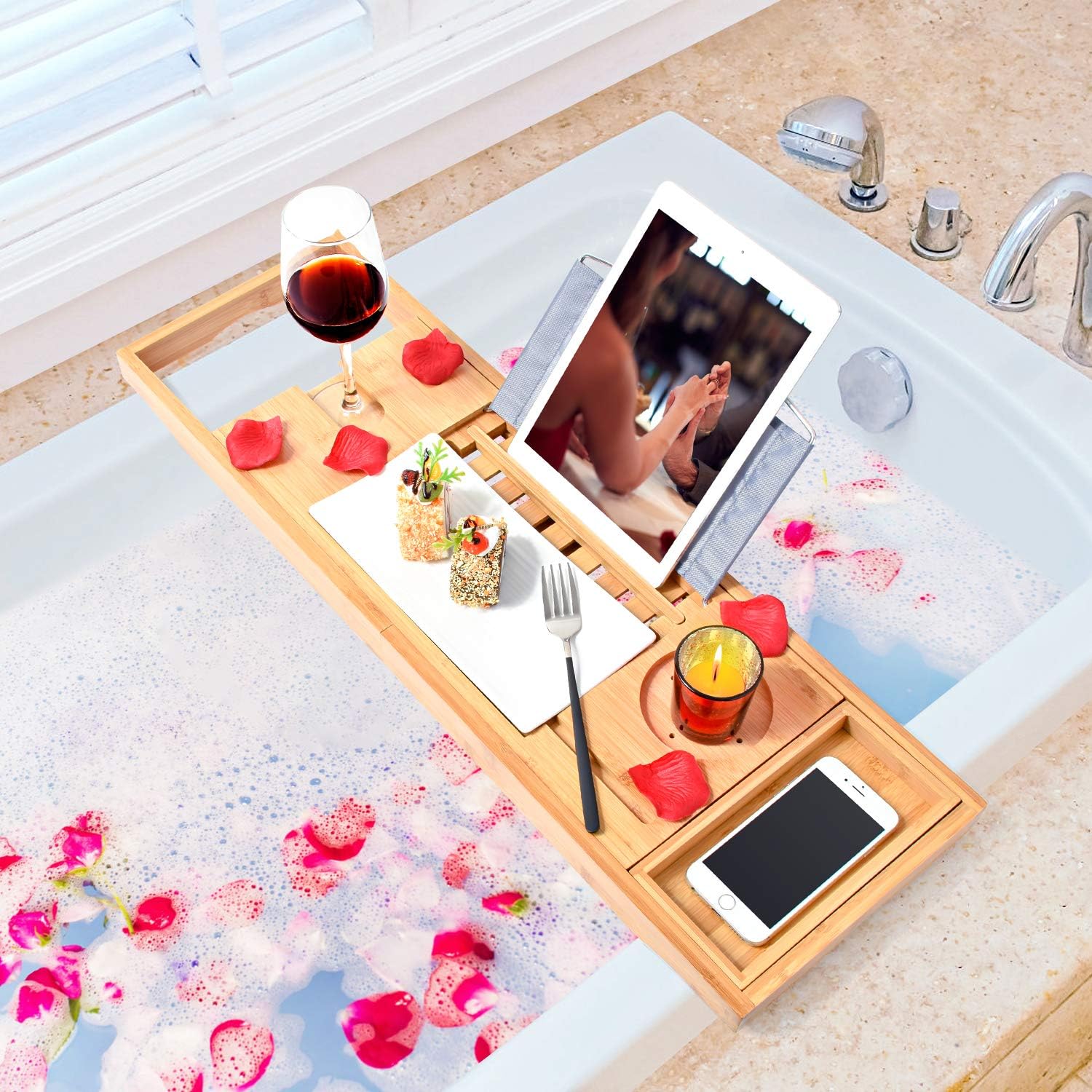 Buy Bamboo Bathtub Trays Bath Table Expandable Luxury Caddy Tray with