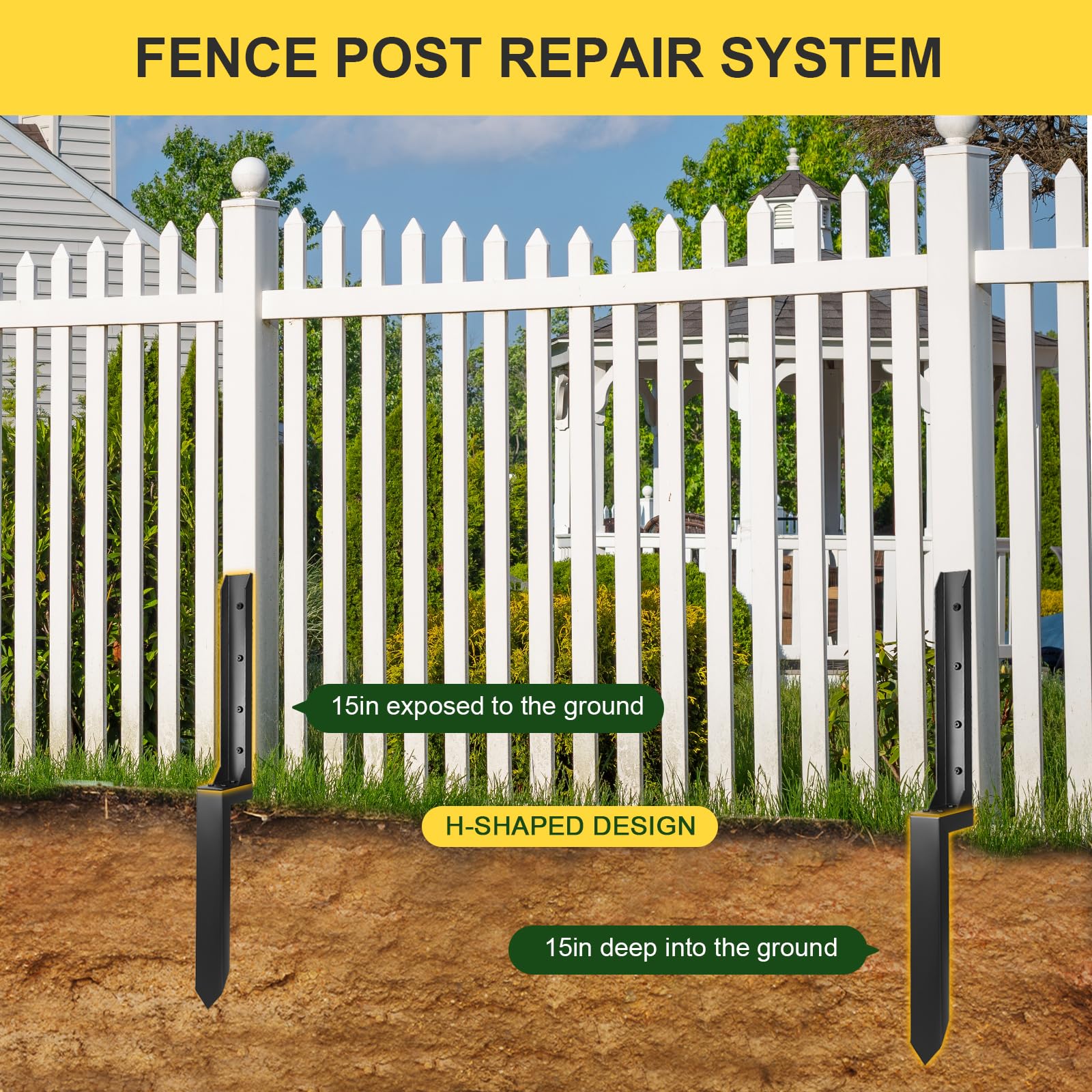 Gxpjycfob Fence Post Repair Kit, Heavy Duty Steel Fence Post Repair Stakes - Image 2