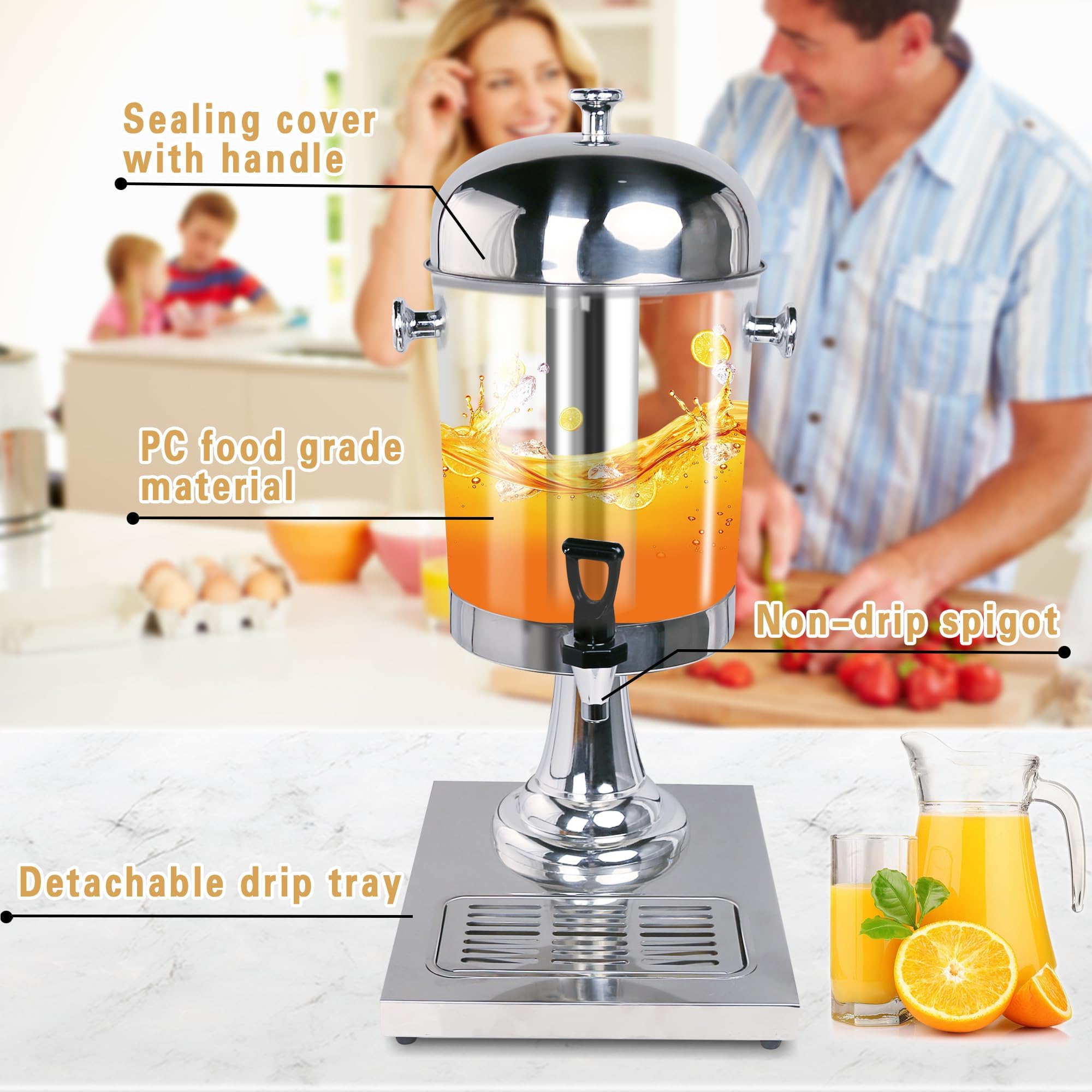 Kommerzieller Getränkespender aus Edelstahl mit Zapfhahn und Nassbehälter, ideal für Saft, Punsch, Servieren auf Partys, Hochzeiten, Hotelbuffets