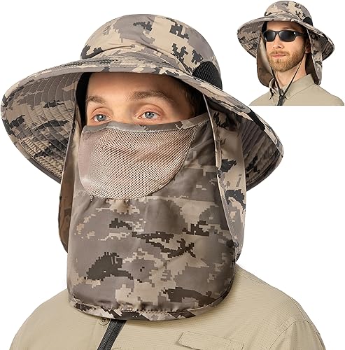 Miniatura 7 de SUN CUBE Sombrero de pesca Boonie con cara cuello solapa cubierta de ala ancha protección solar
