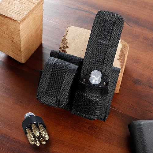Miniatura 7 de Kosibate Bolsa de carga de velocidad, bolsas de nailon para revólver S&W 38 357 44 45 Calibre, 5 y 7 disparos doble Speedloader Case