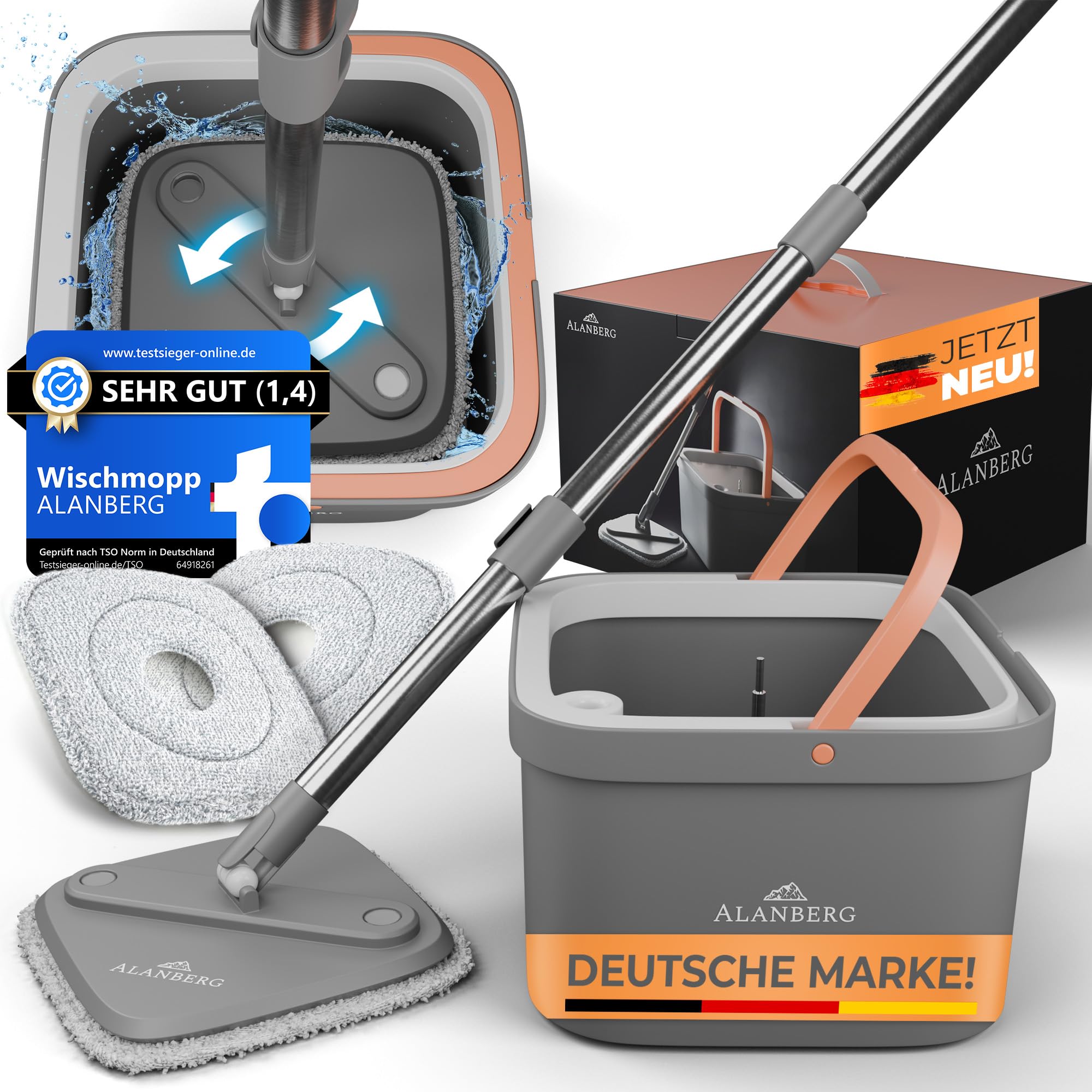 Wischmopp Set Mit 2-Kammer Eimer - Mikrofiber Mopp Mit Auswringfunktion