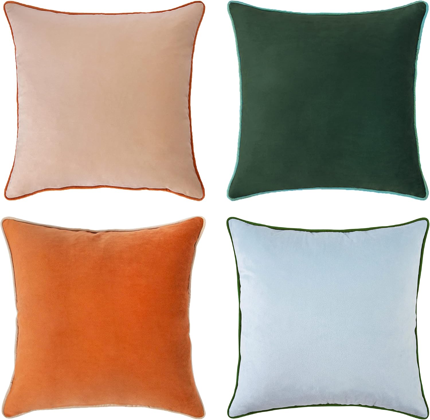 MONDAY MOOSE Decorative Throw Pillow Covers Cushion Cases, Set of 4 Soft Velvet Modern Double-Sided Designs, Mix and Match for Home Decor, Pillow Inserts Not Included (18x18 inch, Orange/Green) Orange/Green 18x18 inch