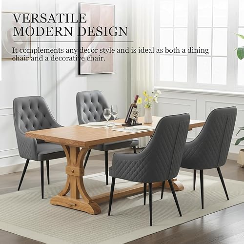 Miniatura 6 de Juego de 4 sillas de comedor modernas, tapizadas de piel sintética, sillas de comedor, silla de cocina, silla con brazo copetudo con patas de metal