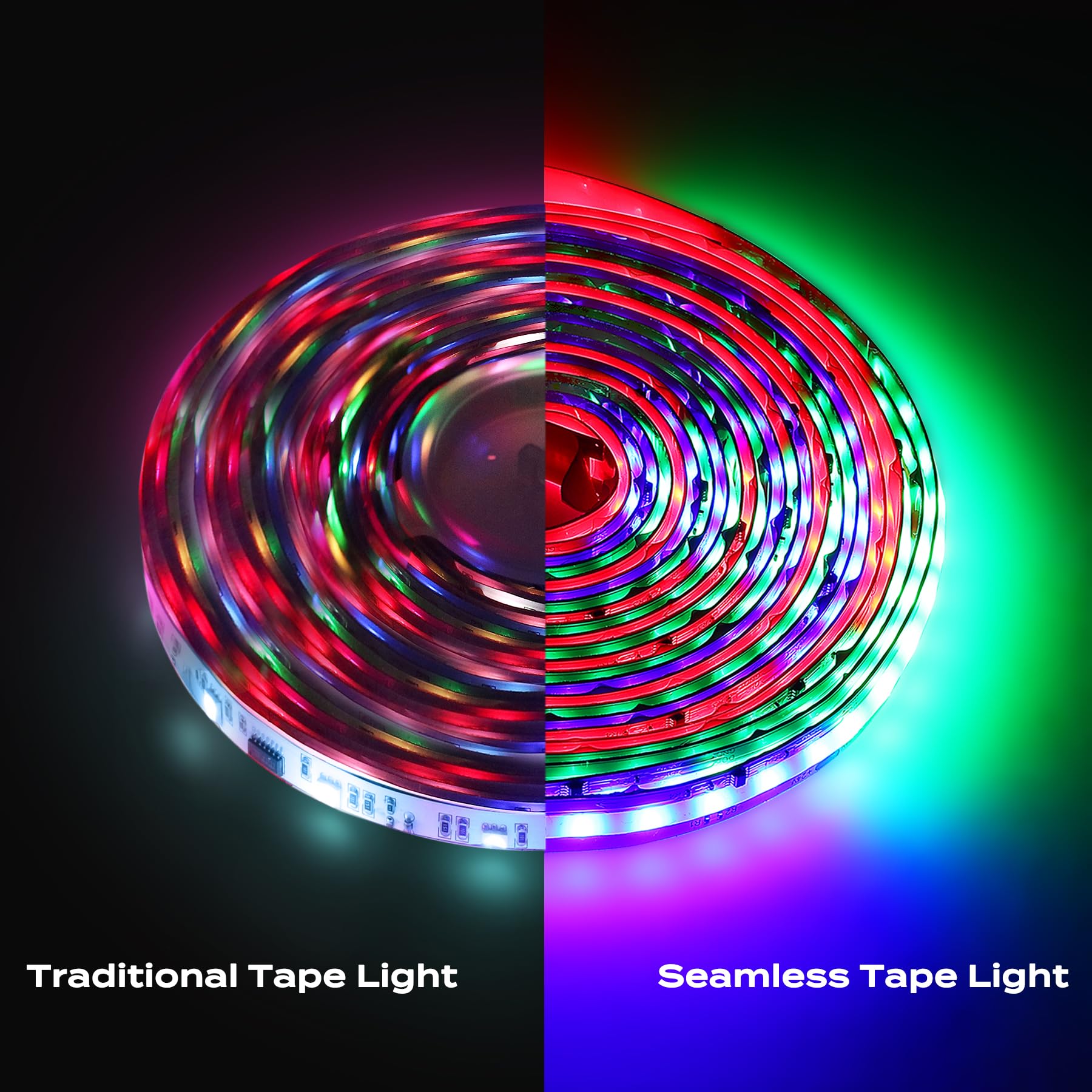 BrightLux RGBIC COB LED Strip Light for Bedroom, Color Changing, Chasing, Music Sync, 16.4ft Flexible Light with Remote Control, Indoor Light, TV, Home Decor, DIY, Cuttable, Gaming, Red White and Blue