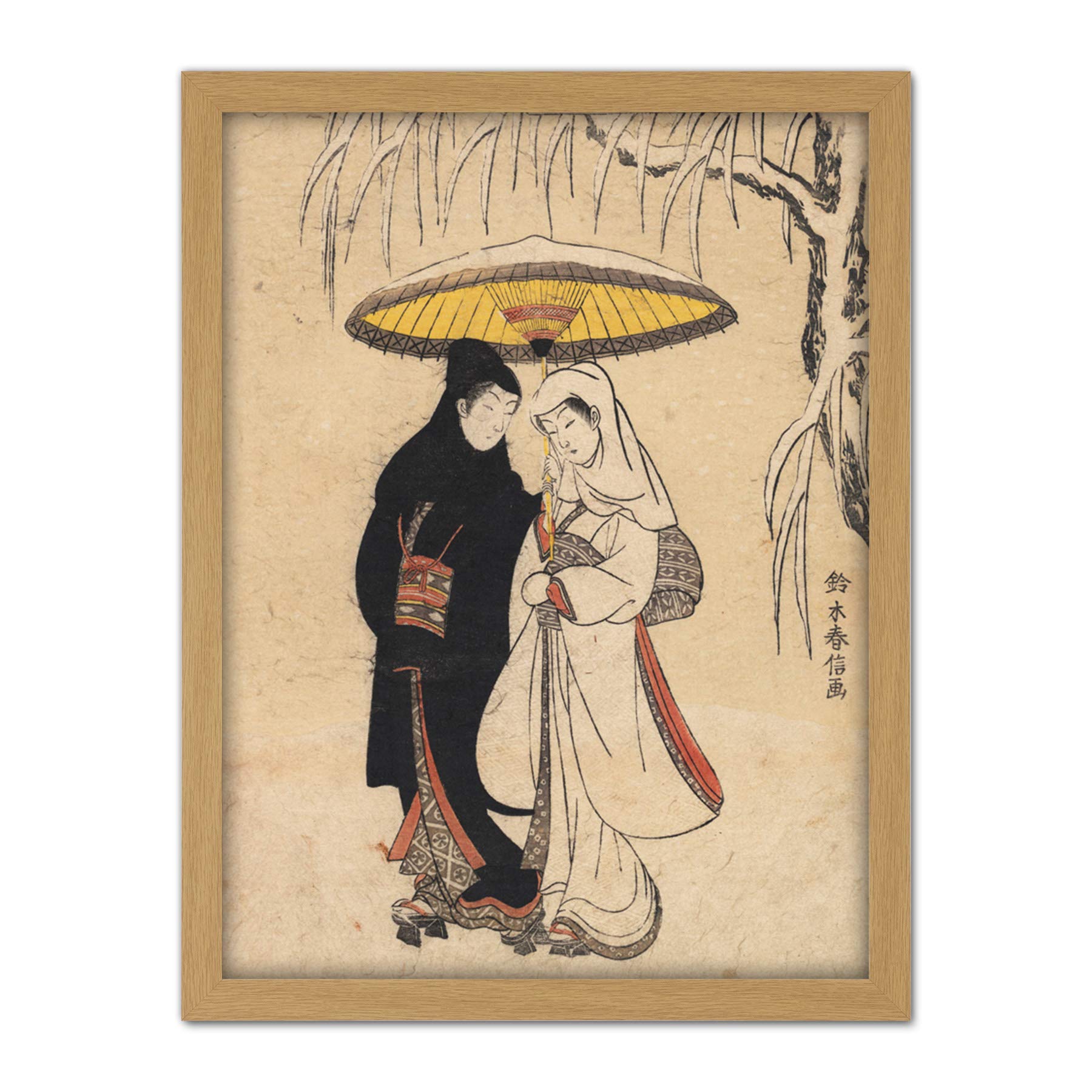 Artery8 Harunobu Lovers Walking Snow Japanese Painting Artwork Framed Wall Art Print 18X24 Inch
