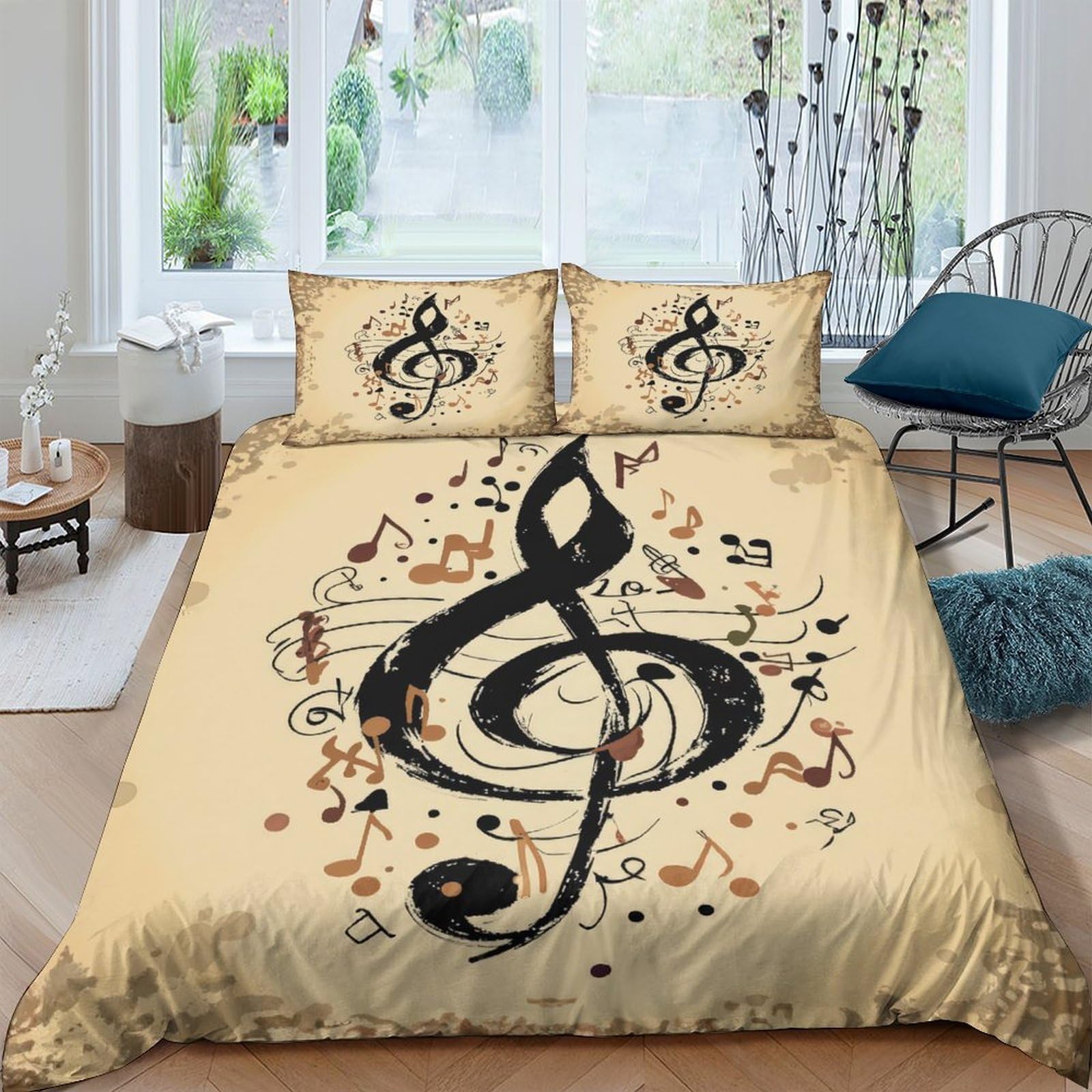 Ctjqhvkz Style-10 3D Printed Musical Notes Fitted Sheet Microfiber Soft Artistic Treble Clef Bed Cover For Bedroom Dorm Mattress Protection Decor Single（135X200cm）