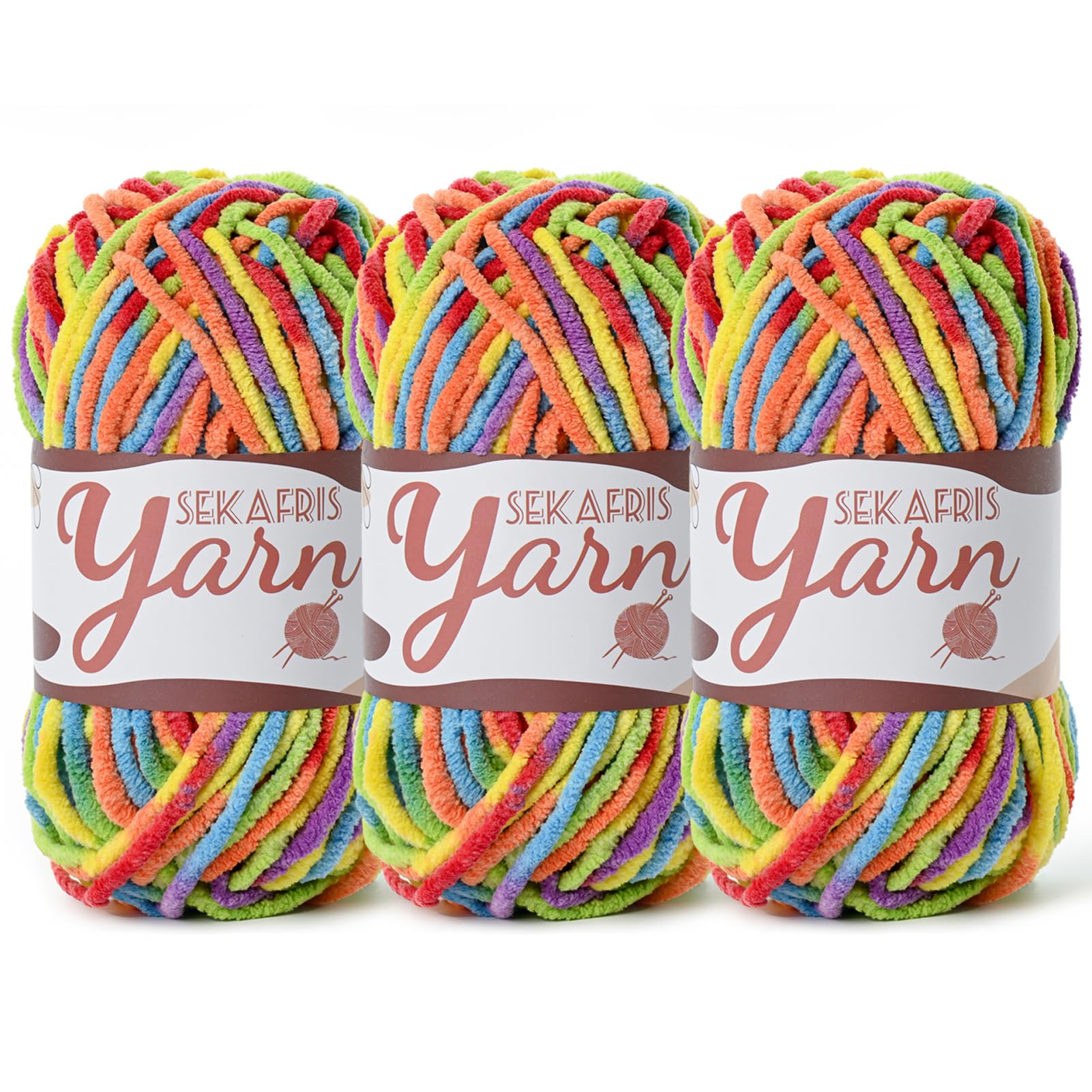 Chenille Yarn for Crocheting Crochet Rainbow Yarn 3 Pack
