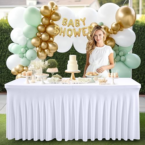 Miniatura 6 de PARTISKY Faldas de mesa blancas para mesas rectangulares, fundas de mesa de elastano de 4 pies, manteles rectangulares de 4 pies, color blanco,