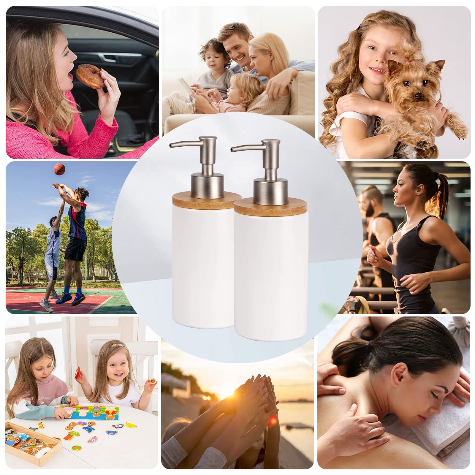 2 Pezzi Dispenser Sapone Bagno, 400ml Dispenser Shampoo e Bagnoschiuma in Ceramique, Portasapone Liquido Bagno con Pompa in Plastica, Ricaricabile Bottiglie Vuote, Dosatore Sapone Bagno per Doccia