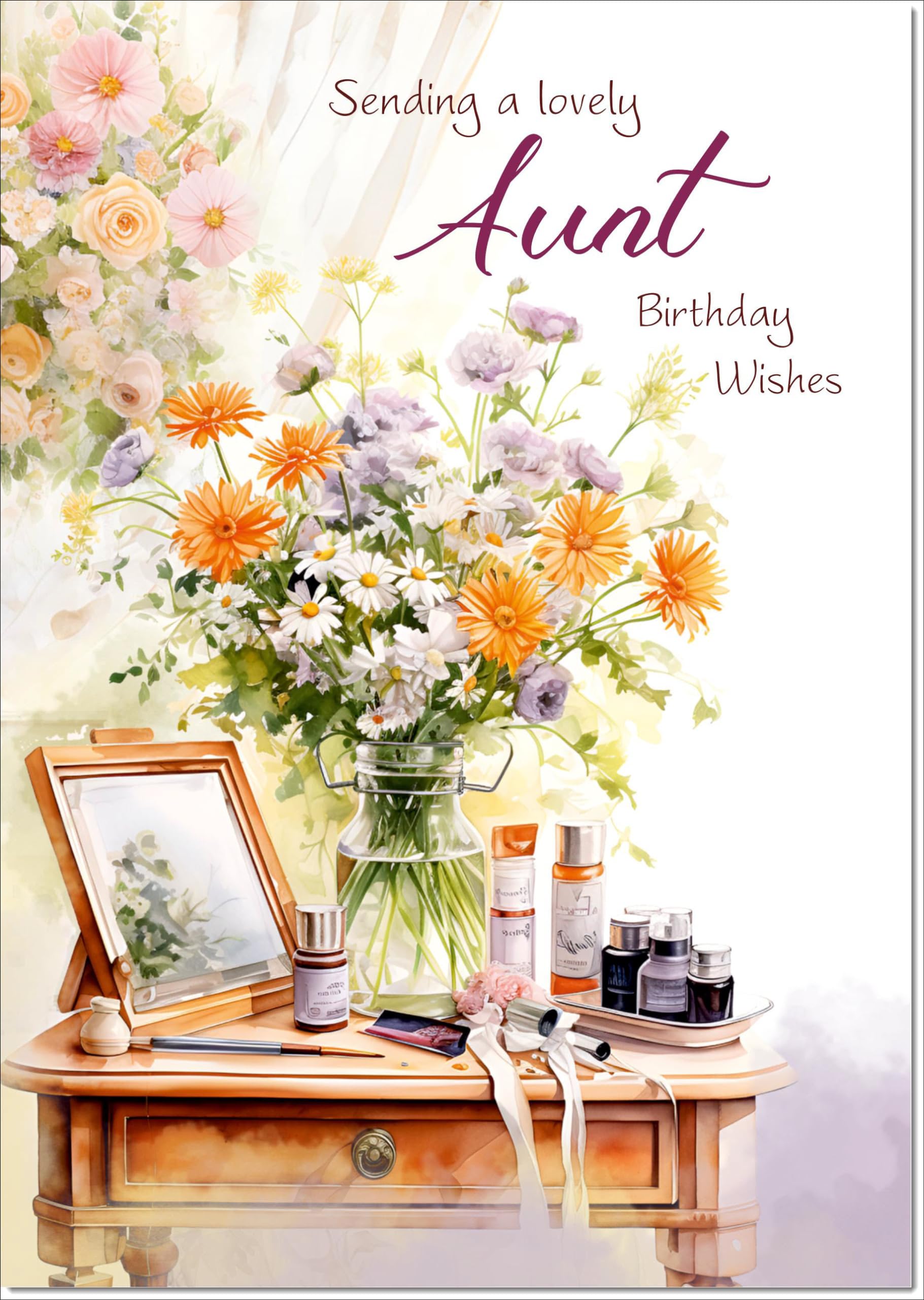 doodlecards Aunt Birthday Card Dressing Table Bouquet Large A4 Size with Plain Envelope