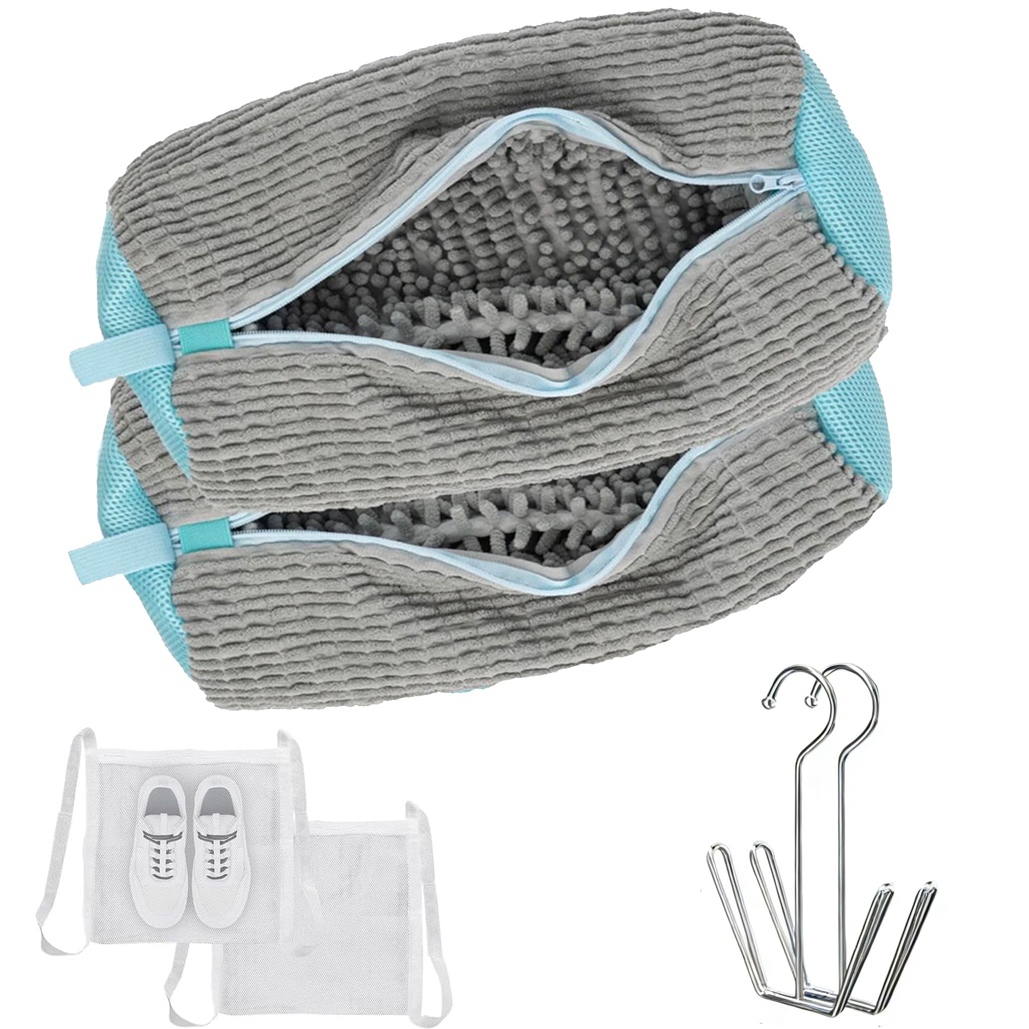 Shoes Washing Machine Bag(2 Pack),Reusable Laundry Bag for Washing Machine,Include 1 Dryer Mesh Bag and 2 Drying Racks,Shoes Bags with Durable Zipper
