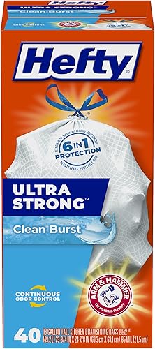 Hefty - Bolsas de basura para cocina altas ultrarresistentes con aroma a explosiĂłn de limpieza de 13 galones 40 unidades el embalaje puede variar Hefty - Bolsas de basura para cocina altas ultrarresistentes con aroma a explosiĂłn de limpieza de 13 galones 40 unidades el embalaje puede variar