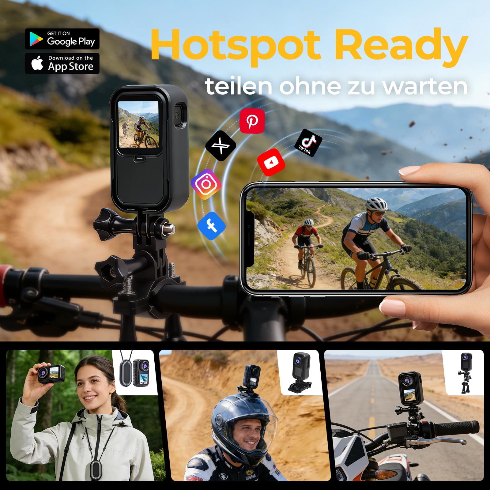 AIKER Action Cam 4K/5K WiFi NEU Upgraded, Bodycam mit 30M wasserdichte/EIS/180 Min Akkulaufzeit/Dual-Screen-Display/Helmkamera 150° Action Kamera für Fahrrad, Schnorcheln, Motorrad,Wandern & Vloggen