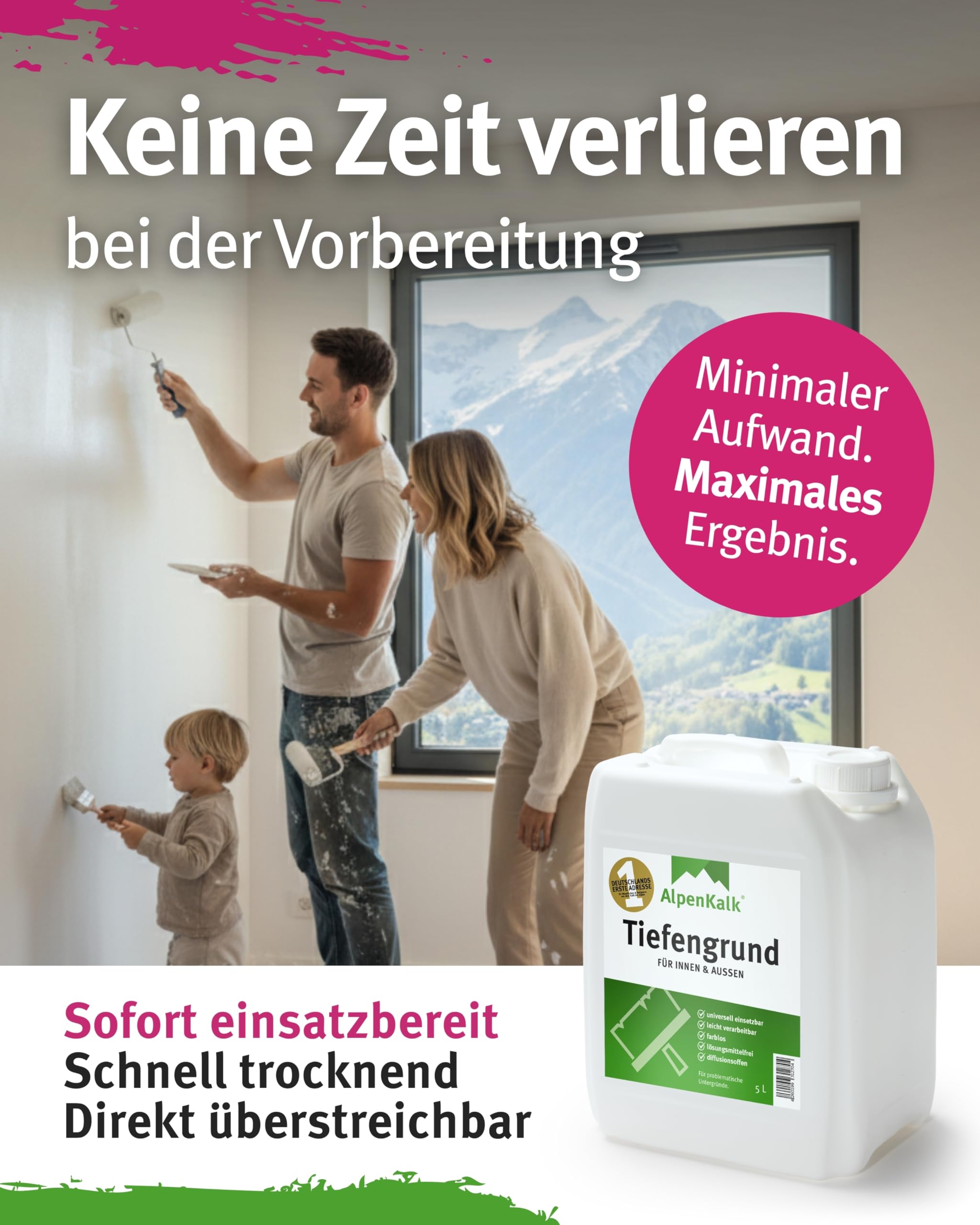 Tiefengrund I 5 L für ca 50 m² | Atmungsaktive Grundierung für innen & außen | Lösungsmittelfrei, geruchsarm & farblos | Optimale Haftung & gleichmäßige Oberfläche