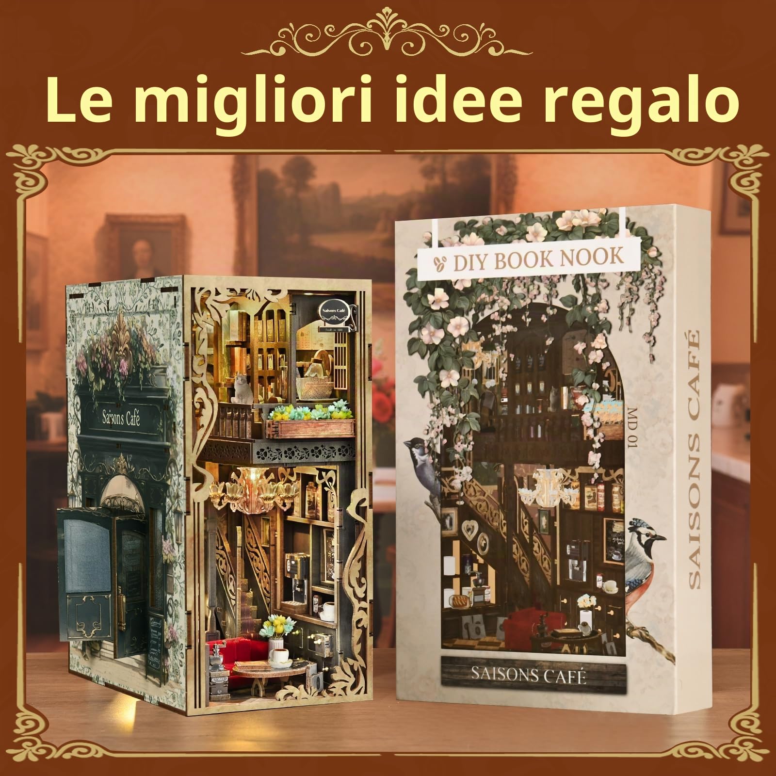 MiniCity Seasons Café Book Nook Kit, modello 3D in legno per libreria