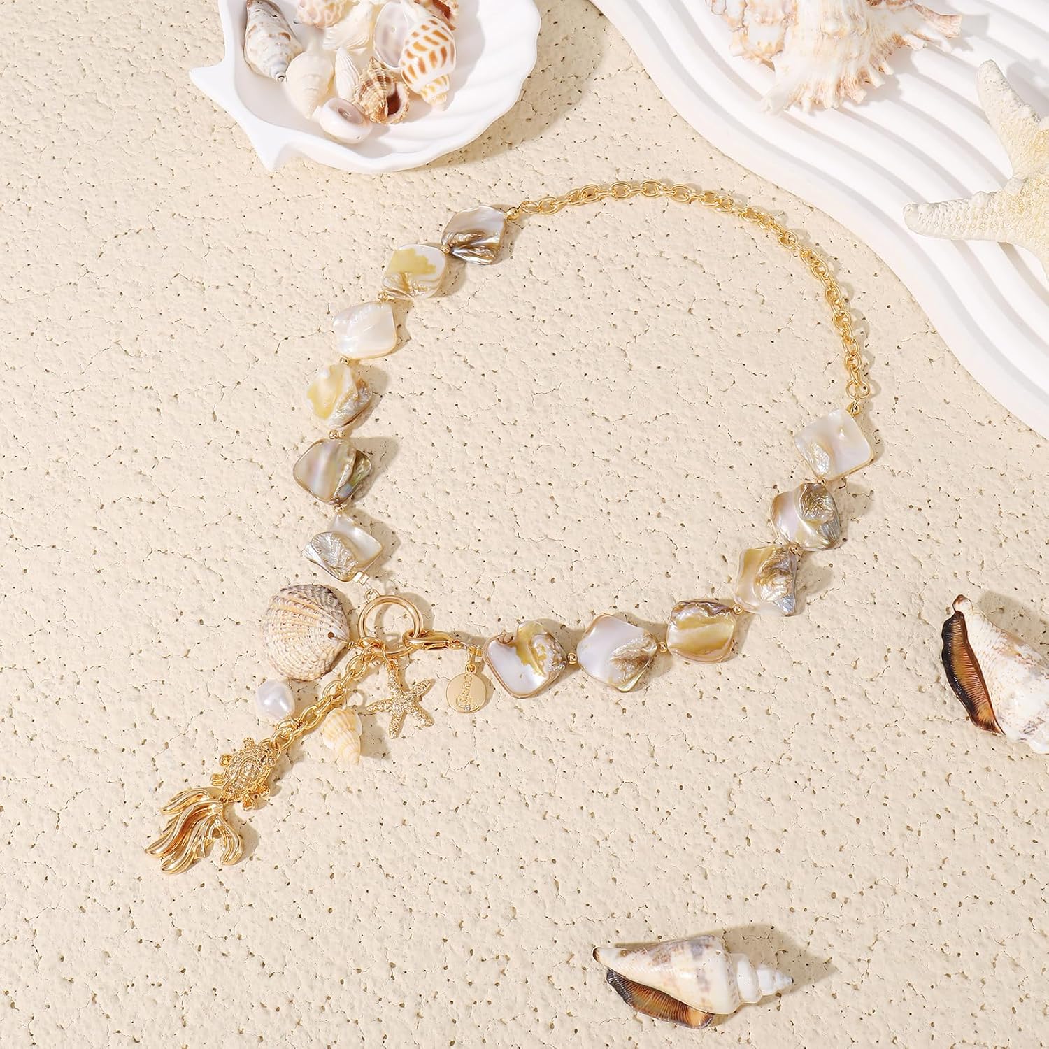 Coiris Natural Seashell Choker Necklaces Jewelry for Women Fish Shell Freshwater Pearl Collar Necklaces for Women Irregular Mother of Pearl Jewelry - Image 4