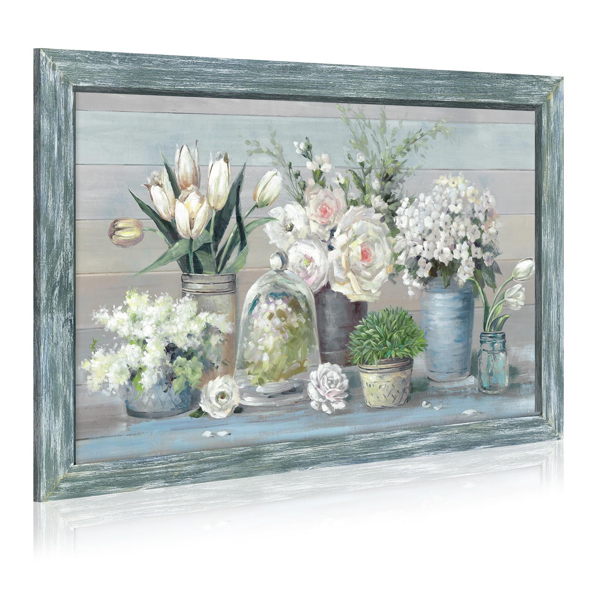 Photo 1 of Botanical Flowers in Vase Wall Art?Bouquet Wooden Framed Artwork Print Painting Modern Abstract Floral Nature Plant Picture for Living Room Dinning Room Bedroom Farmhouse