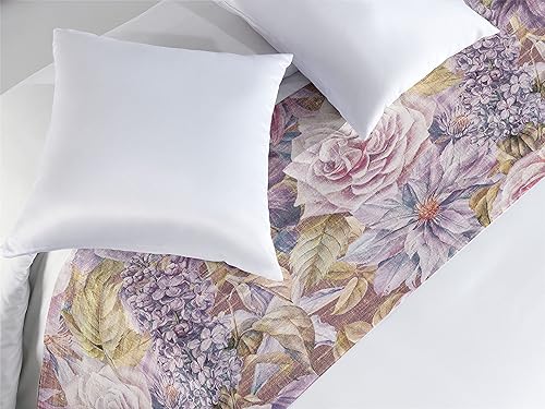 Ambesonne Camino de cama de flores, rosas, lirios y lilas Clematis, vintage, floral, rústico, pastel, jardín, bufanda decorativa para hoteles,