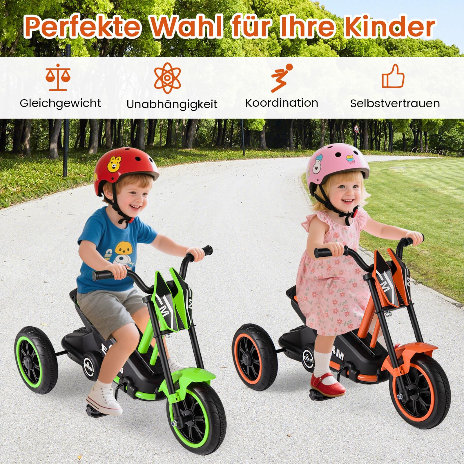 GOPLUS Kinder Dreirad, Kinderdreirad mit 3 Rädern, rutschfeste Pedale & Lenkbegrenzung, Kleinkinderfahrräder mit Vorwärts-/Rückwärtsfahrfunktion, für Kinder ab 3 Jahren (Orange)