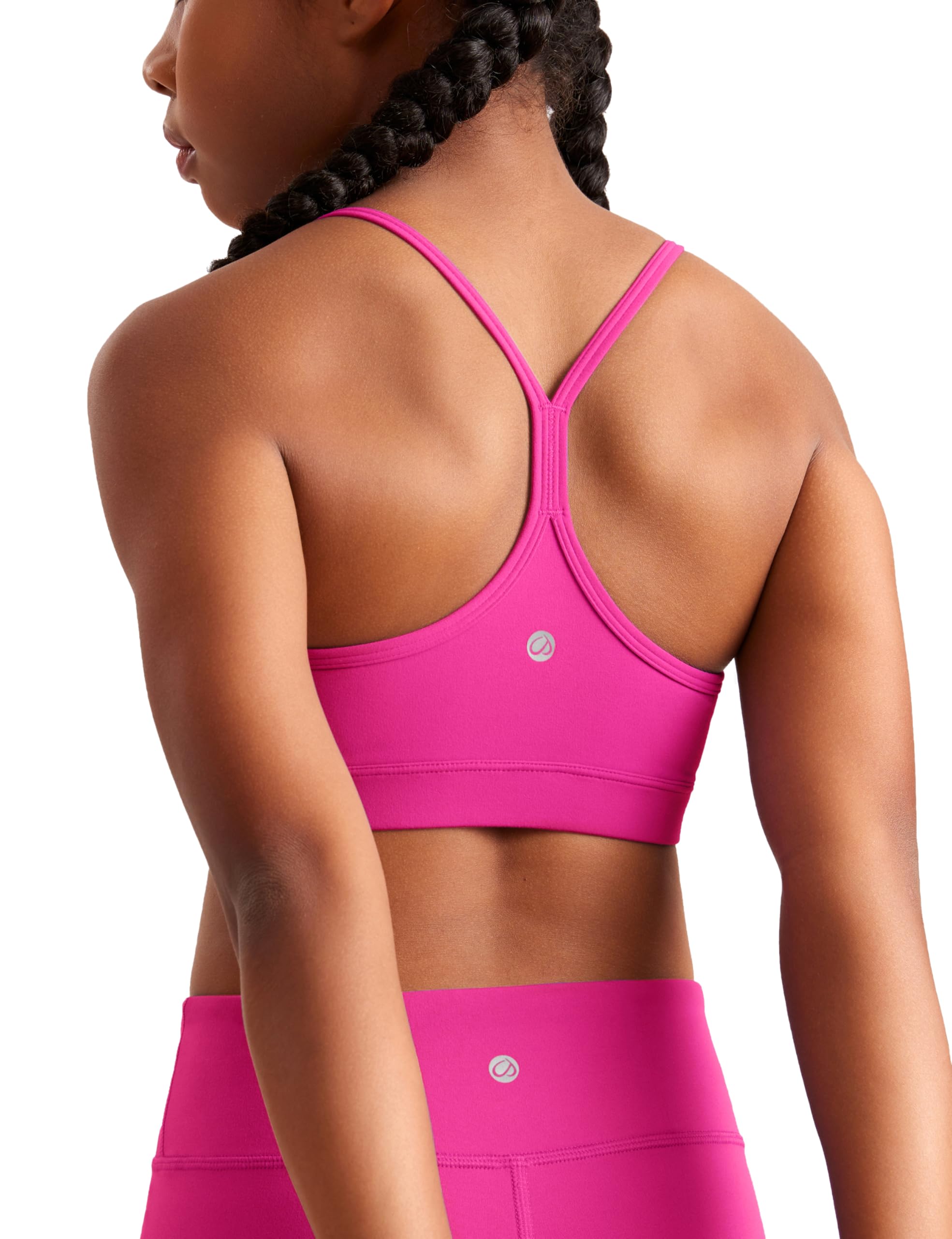 CRZ YOGA Girls Butterluxe Y Back Sports Bra - Yoga Athletic Casual Tops Scoop Neck Spaghetti Strap Padded Crop Kids Teen