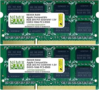 NEMIX RAM 16GB Kit (2X8GB) DDR3 1067MHz/1066MHz PC3-8500 CL7 SODIMM Memory Upgrade Compatible for Apple Mac Book (Mid 2010 13-inch), Mac Book Pro (Mid 2010 13-inch), iMac (Late 2009 27-inch)