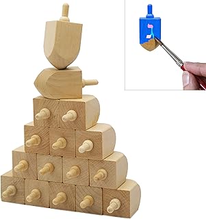 The Dreidel Company Hanukkah 10-Pack Wooden Dreidel, Design Your Own 3" Inch Chanukah Dreidel, Unfinished and Natural