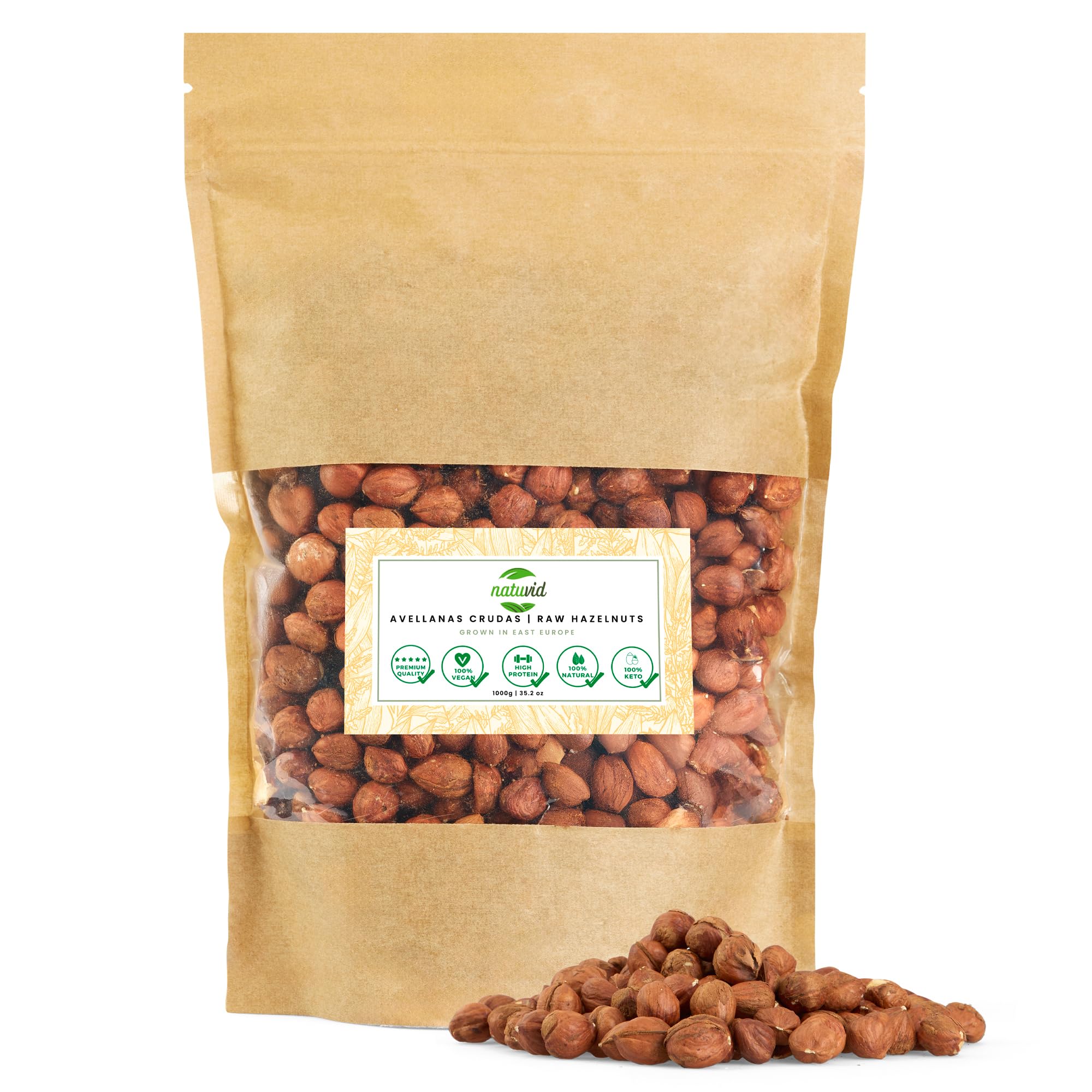 Avellanas Crudas Enteras Natuvid 1Kg | 100% Naturales | PREMIUM | 100% Keto | Veganas y Vegetarianas | Sin Sal