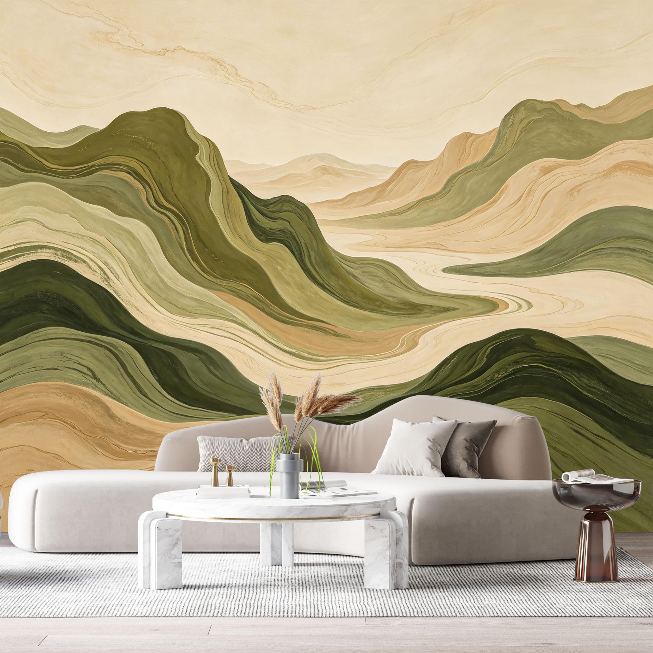 Custom Size Wall Murals Abstract Mountain Landscape Watercolor Earth Tone Hills SelfAdhesive Wall Fabric Removable Large Wallpaper for Photo Living Room