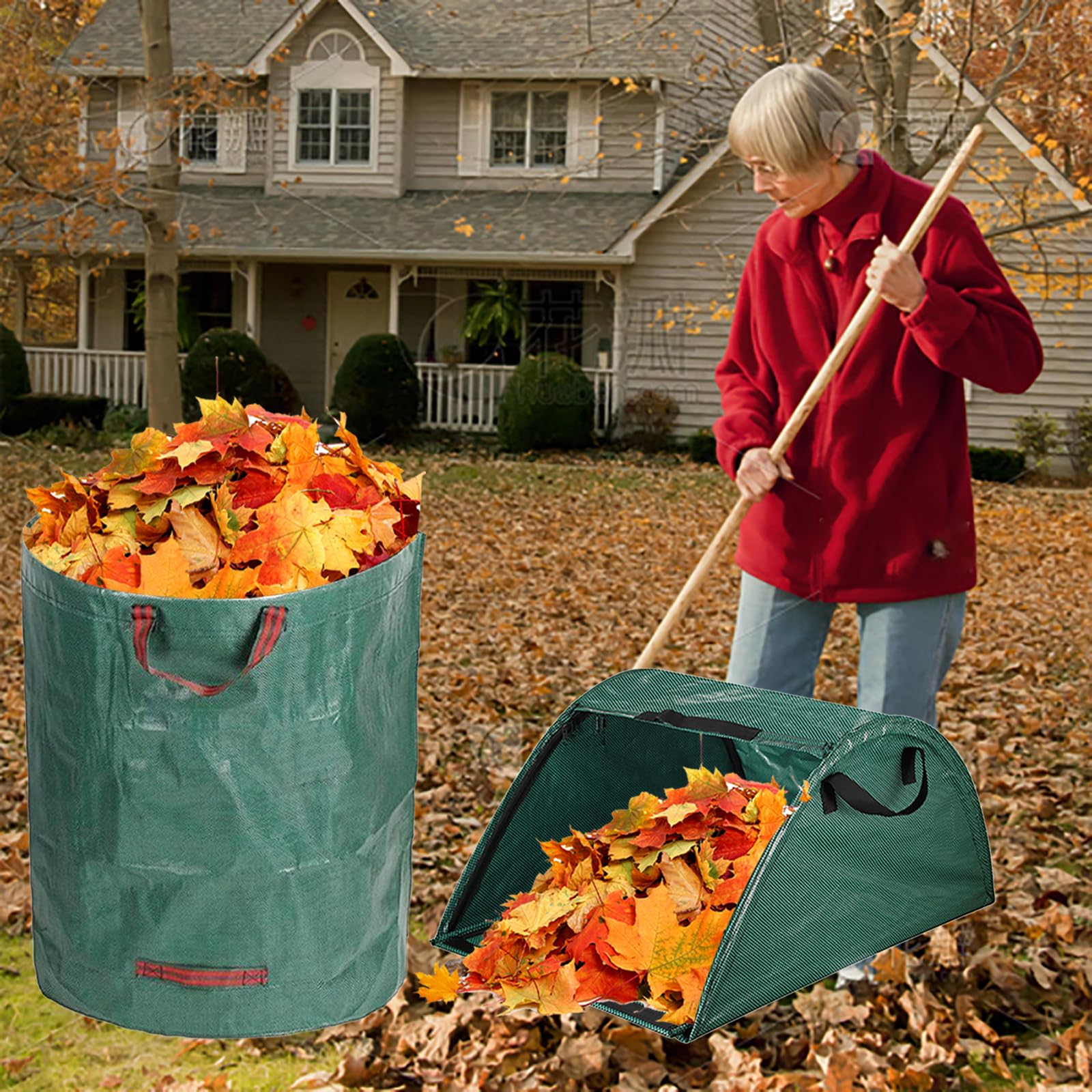 Sac de Déchets de Jardin, Sacs de Jardin Robustes avec Poignées, Sac de Jardin Réutilisable, avec 3/4 Poignées Sacs à Feuilles de Terrasse Robustes pour Ramasser Les Feuilles 100L+120L