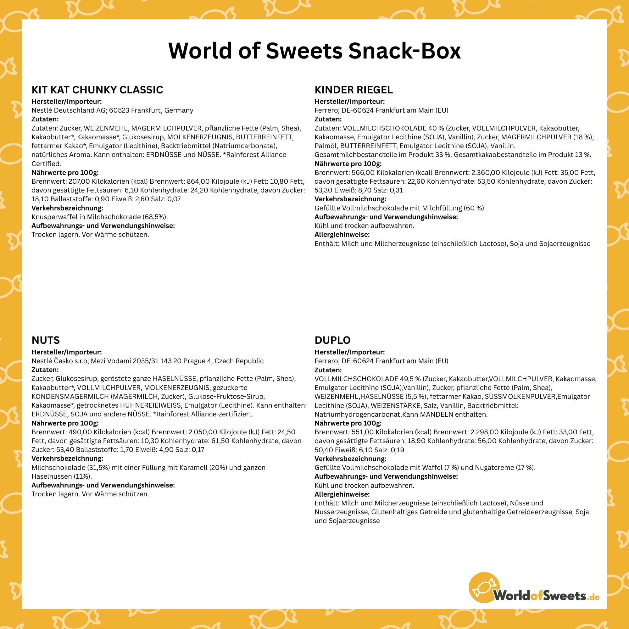 World of Sweets Snack-Box – süße & salzige Snackmischung mit Schokoriegeln, Fruchtgummi & Knabbereien – Präsentationsbox mit Aufsteller & Fächern