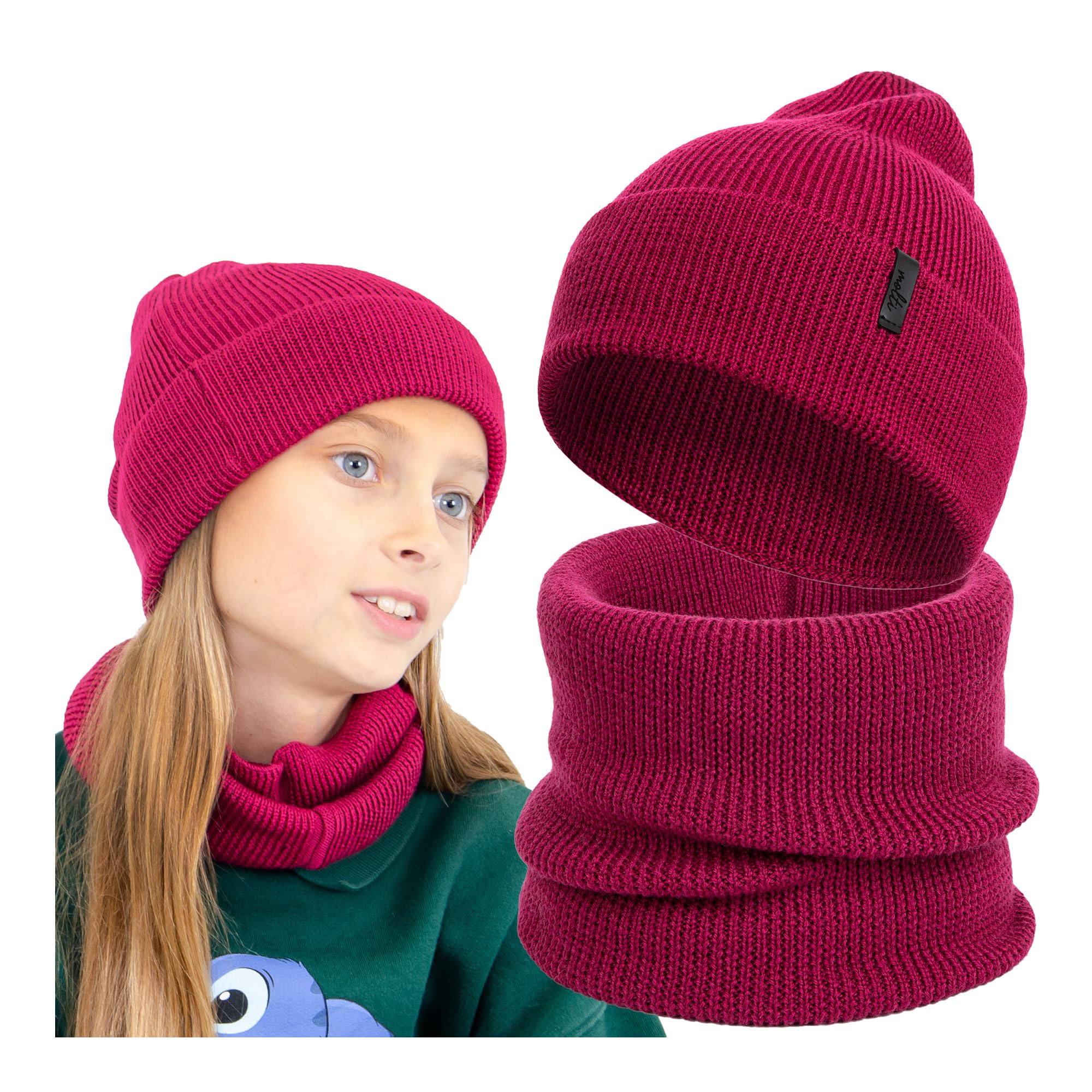 molti Dziecięca czapka beanie i komin – wełna z merynosów, czapka z dzianiny i szal typu loop dla chłopców i dziewczynek, ciepła i oddychająca, wiosna i jesień, w 5 kolorach